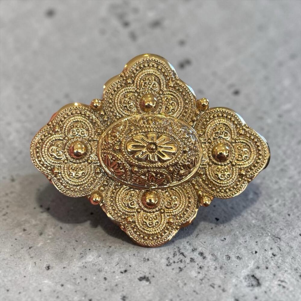 1928 Jewelry Co Gold Tone Filigree Brooch Victorian Revival Ornate Pin